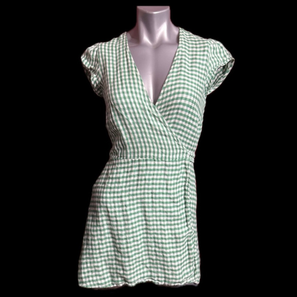 Reformation Green and White Gingham Dress